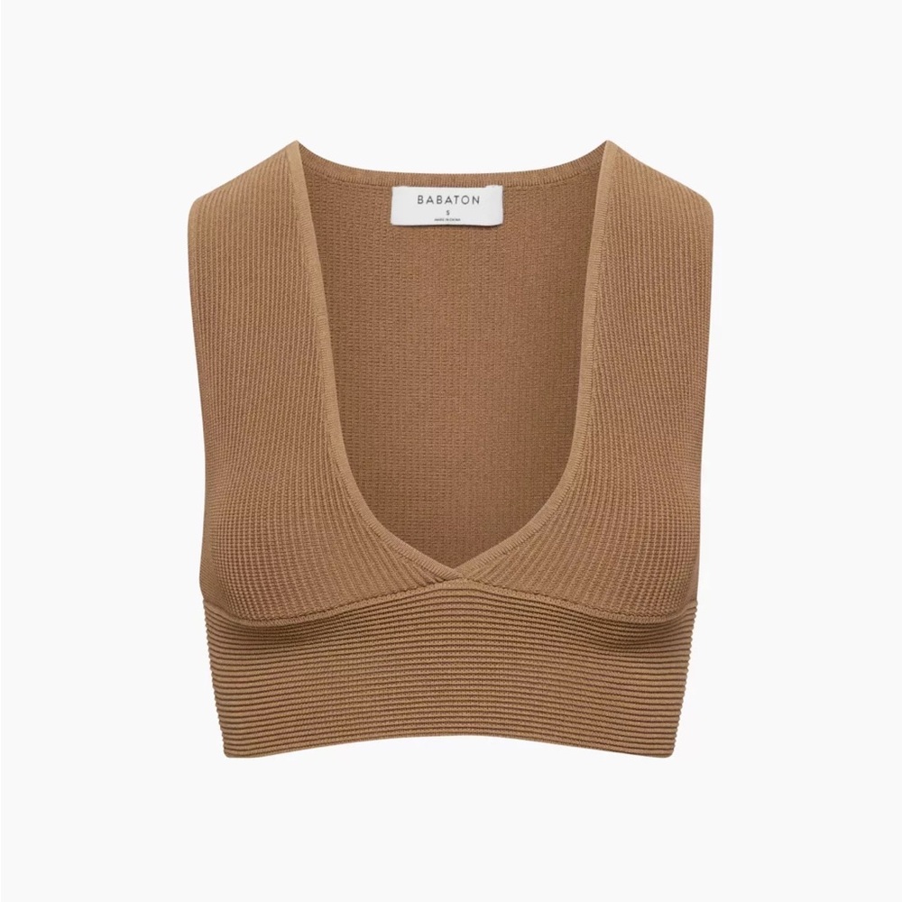 Aritzia Babaton Sculpt Knit Deep V Tank - Tan - XS